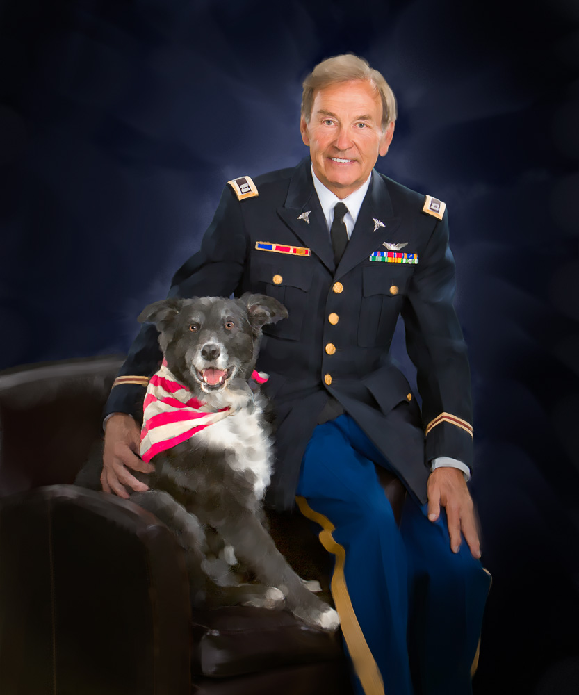 Tom Thomas, Vietnam Medivac rescue pilot with his dog Puccini