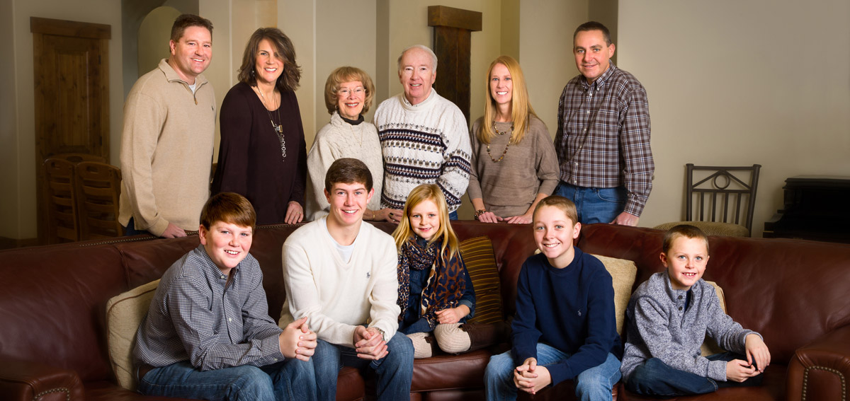 Extended family gathered for an in-home family portrait