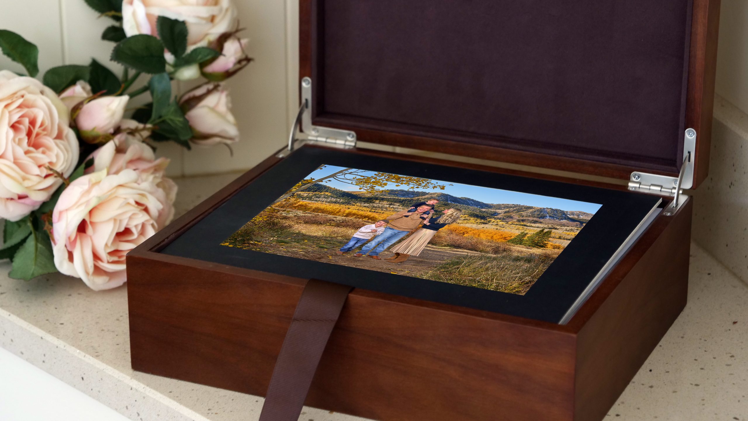 family portrait presentation box Wooden portrait presentation box with a Park City family photograph