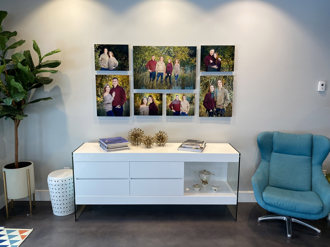 family-portrait-wall-art-park-city-utah Finished family portrait gallery displayed as wall art in a client's home