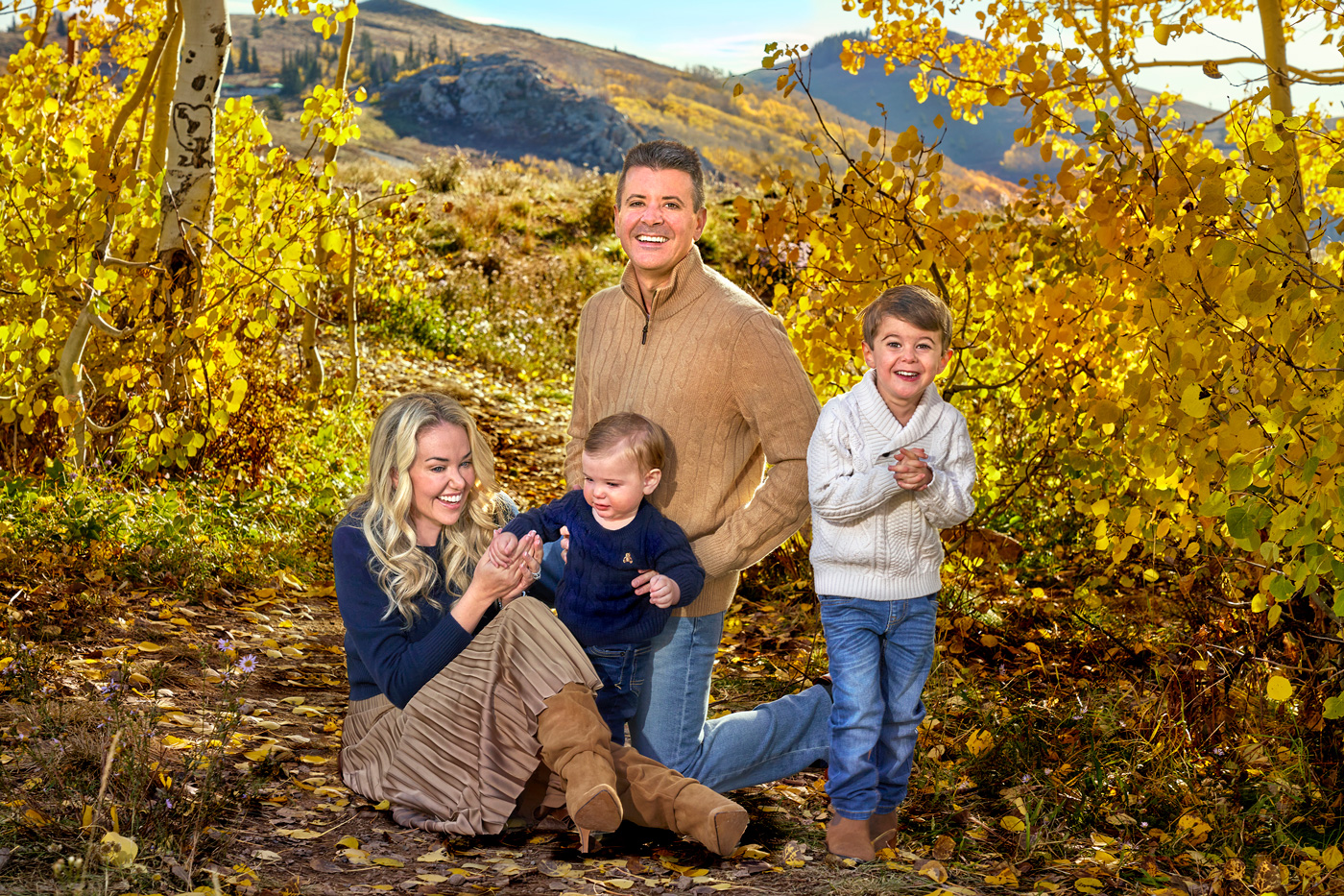 park-city-fall-family-portrait-1400 Family portrait among colorful fall aspens in Park City, Utah