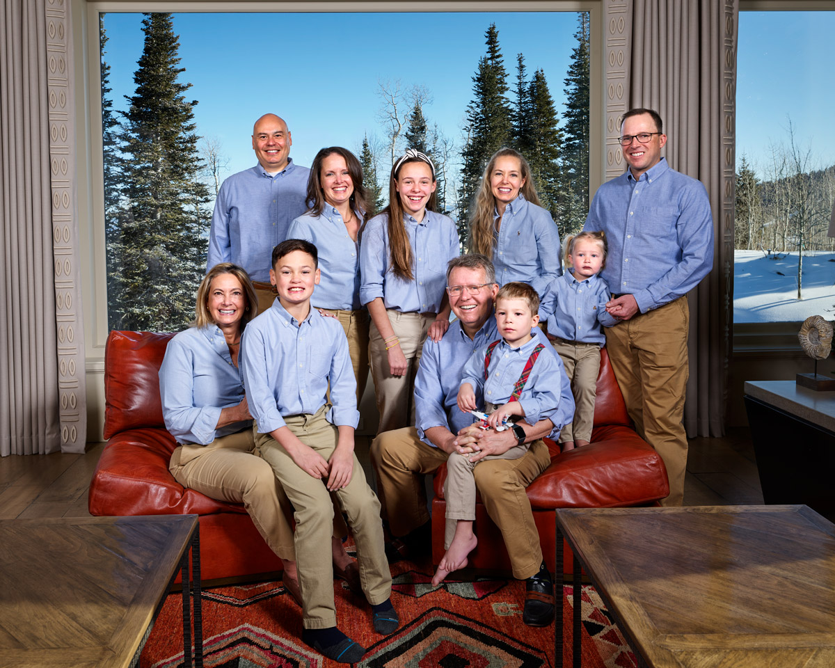 Multi-generational family portrait at their Park City second home